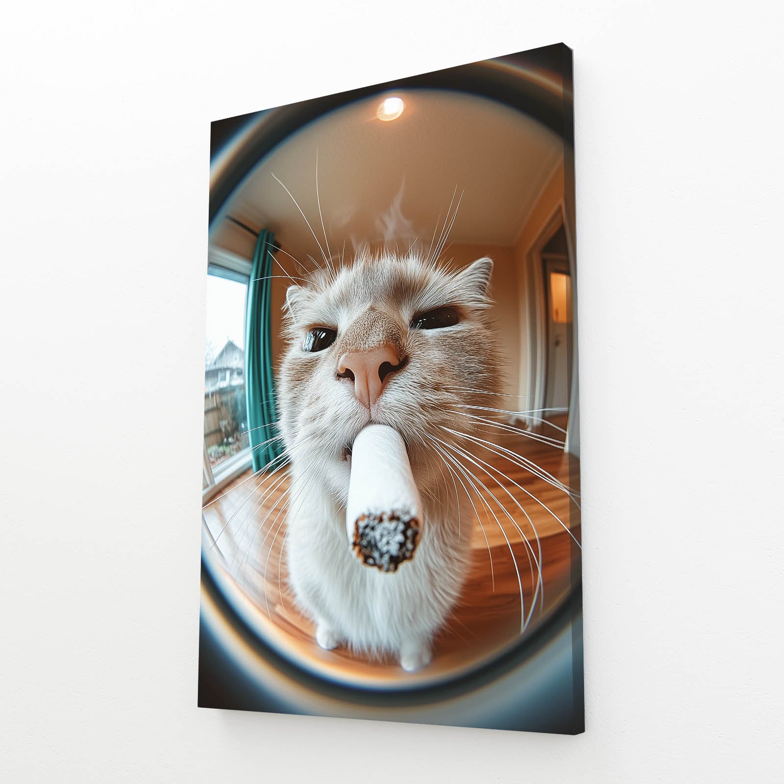 Fisheye Lick Closeup Cat Canvas — photography canvas print, angled canvas view on white background