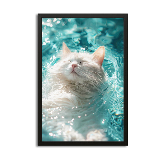 Floating Bliss Cat Art – canvas print on white background