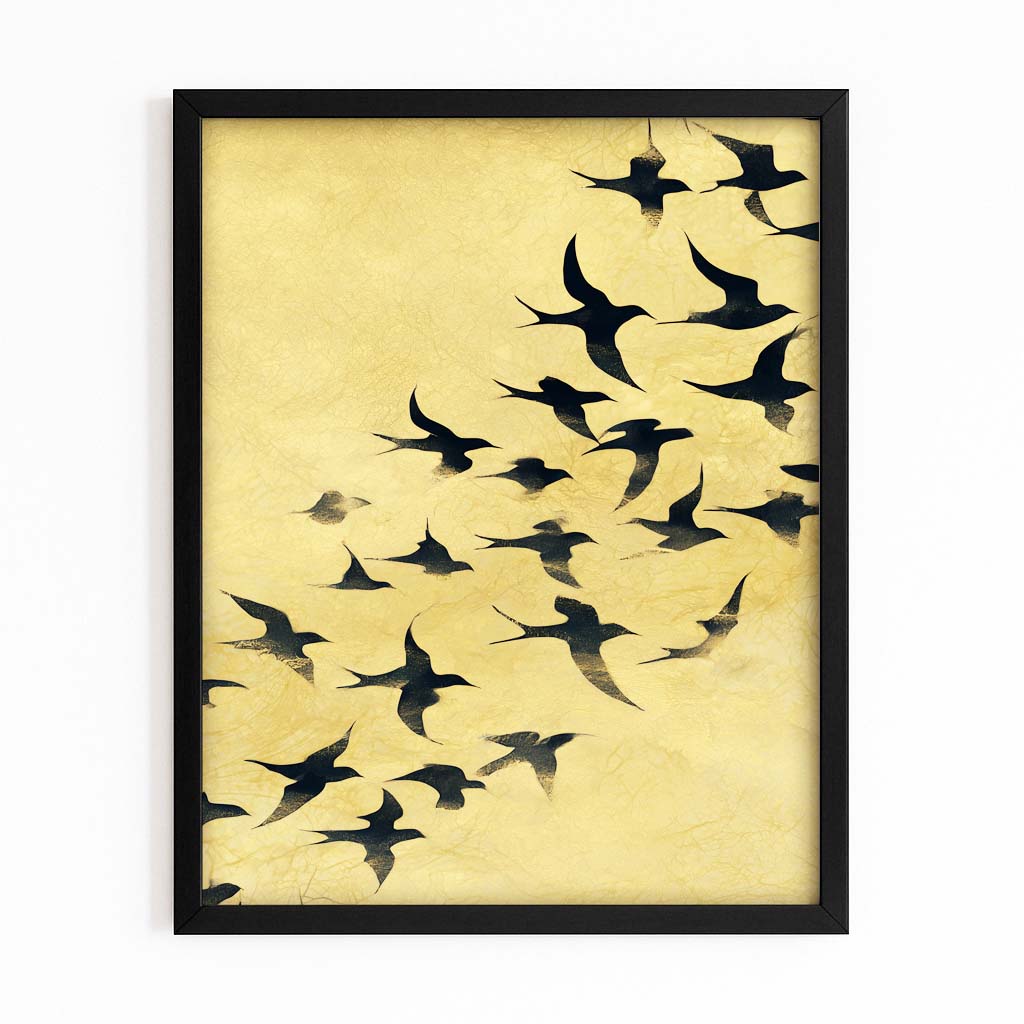 Flock On Gold Prints – with Premium Black frame on white background