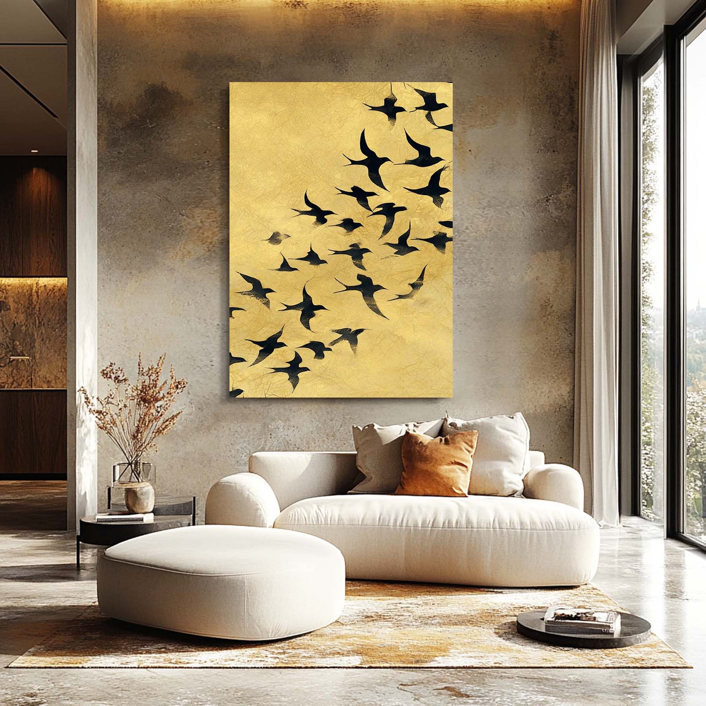 Flock On Gold Prints – styled in a furnished interior