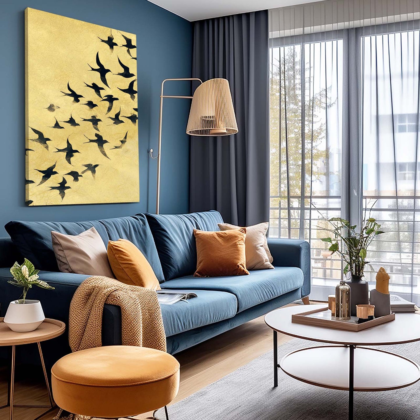 Flock On Gold Prints – styled in a furnished interior