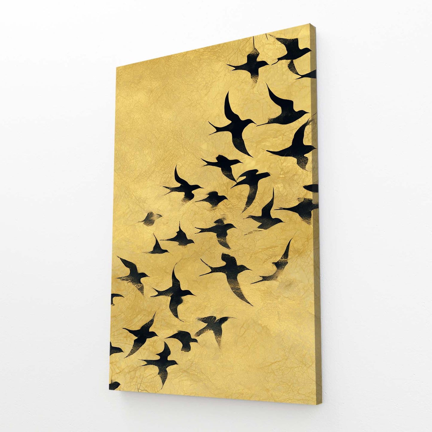 Flock On Gold Prints – angled canvas view on white background