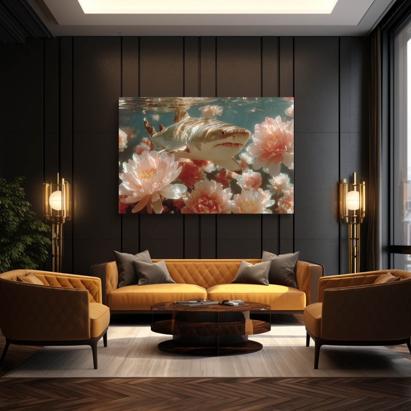 Floral Bloom Shark Prints – styled in a furnished interior