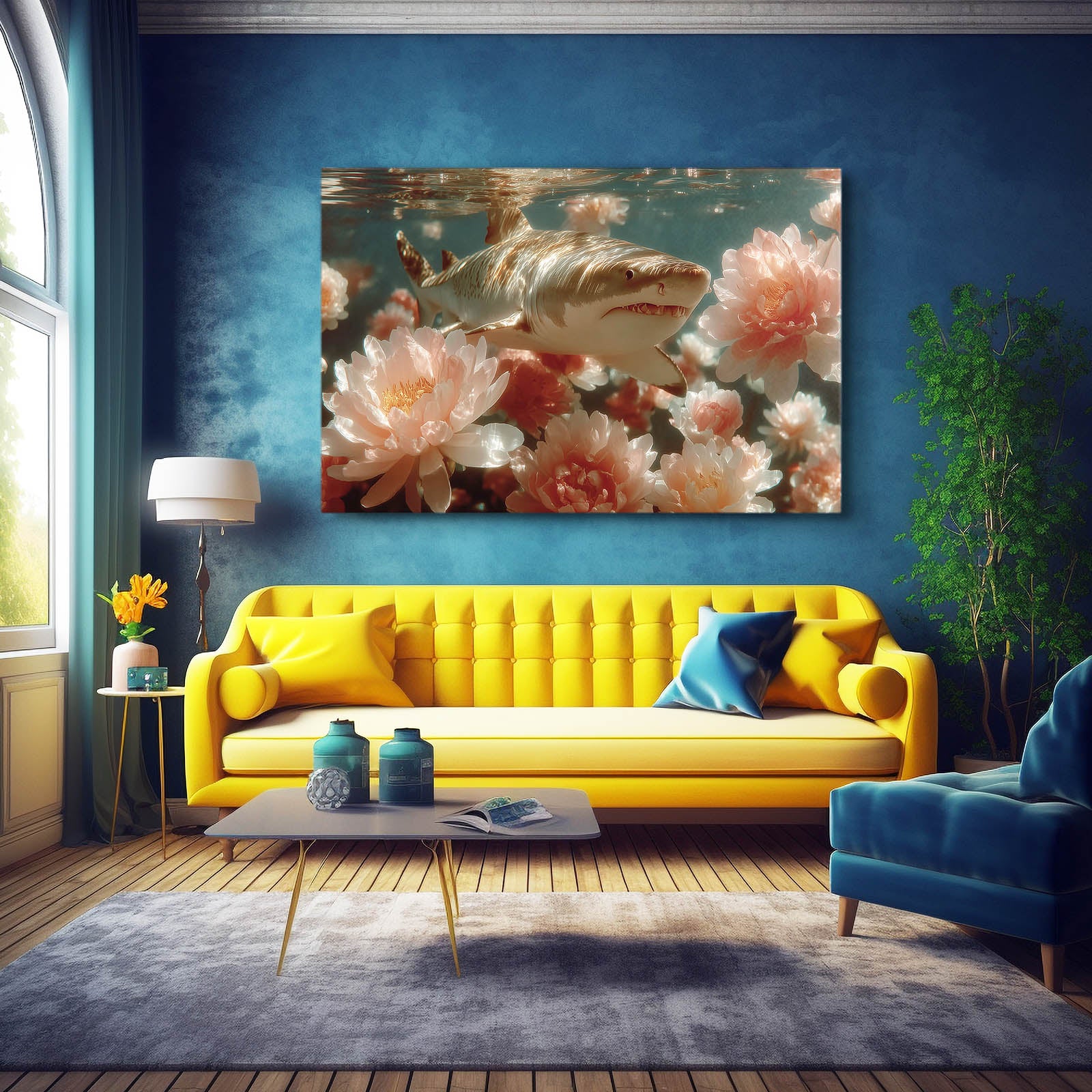 Floral Bloom Shark Prints – styled in a furnished interior