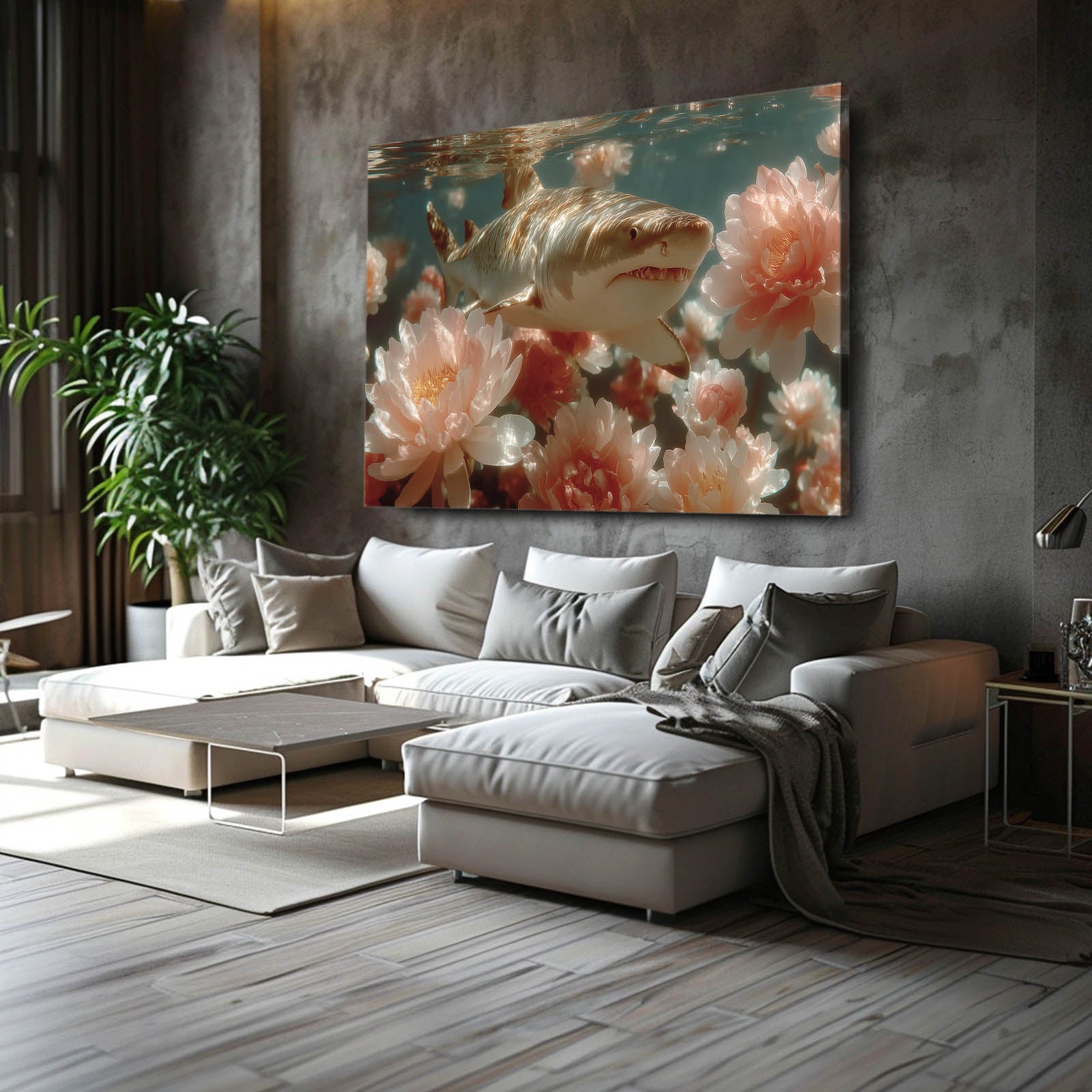 Floral Bloom Shark Prints – styled in a furnished interior