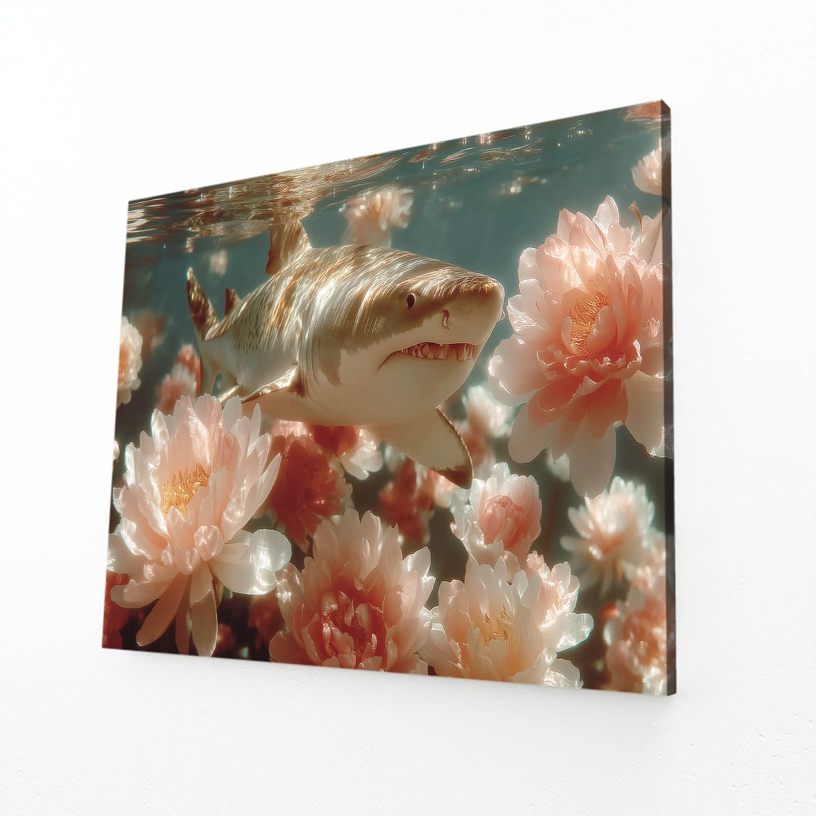Floral Bloom Shark Prints – angled canvas view on white background