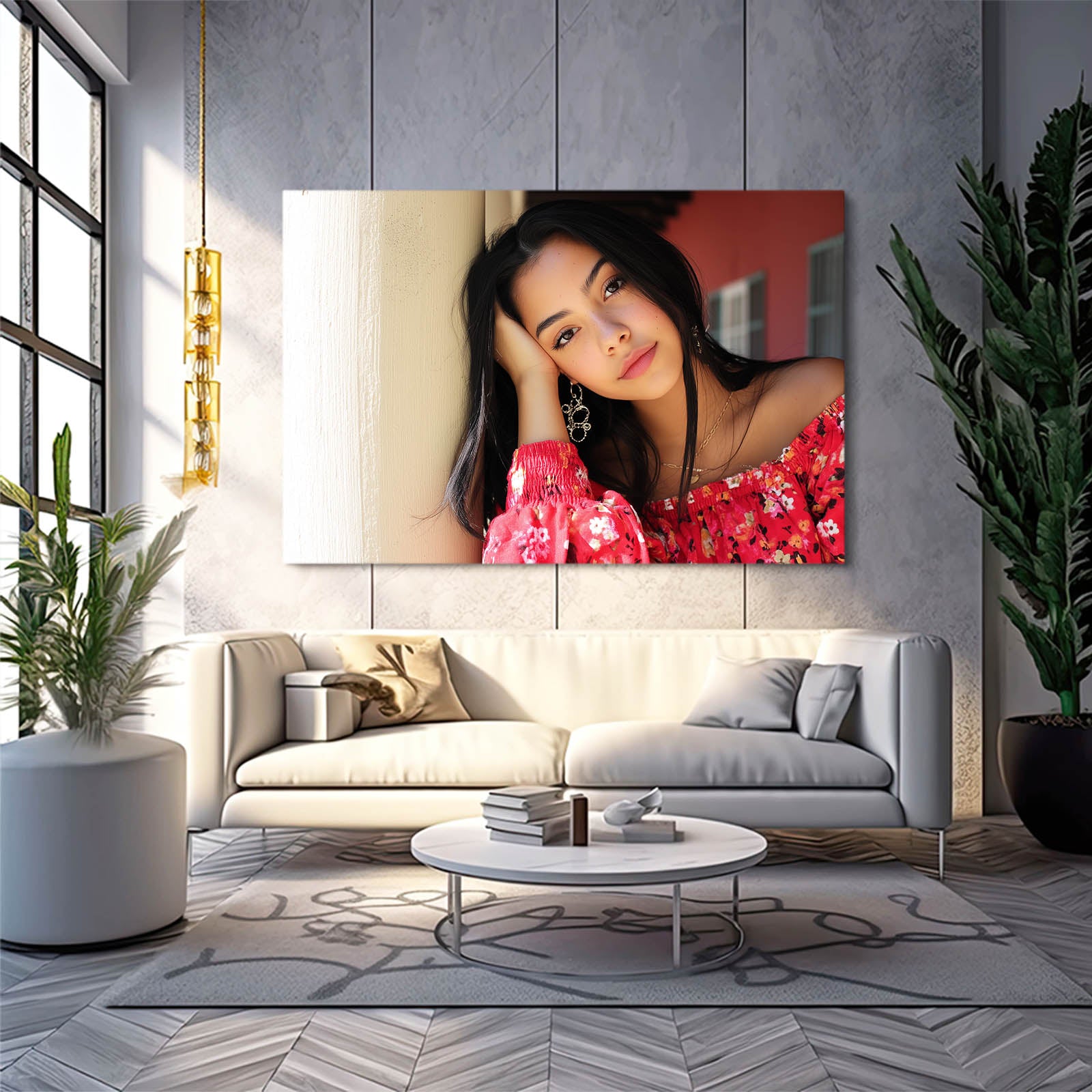 Floral Dress Woman Photography Wall Art – styled in a furnished interior
