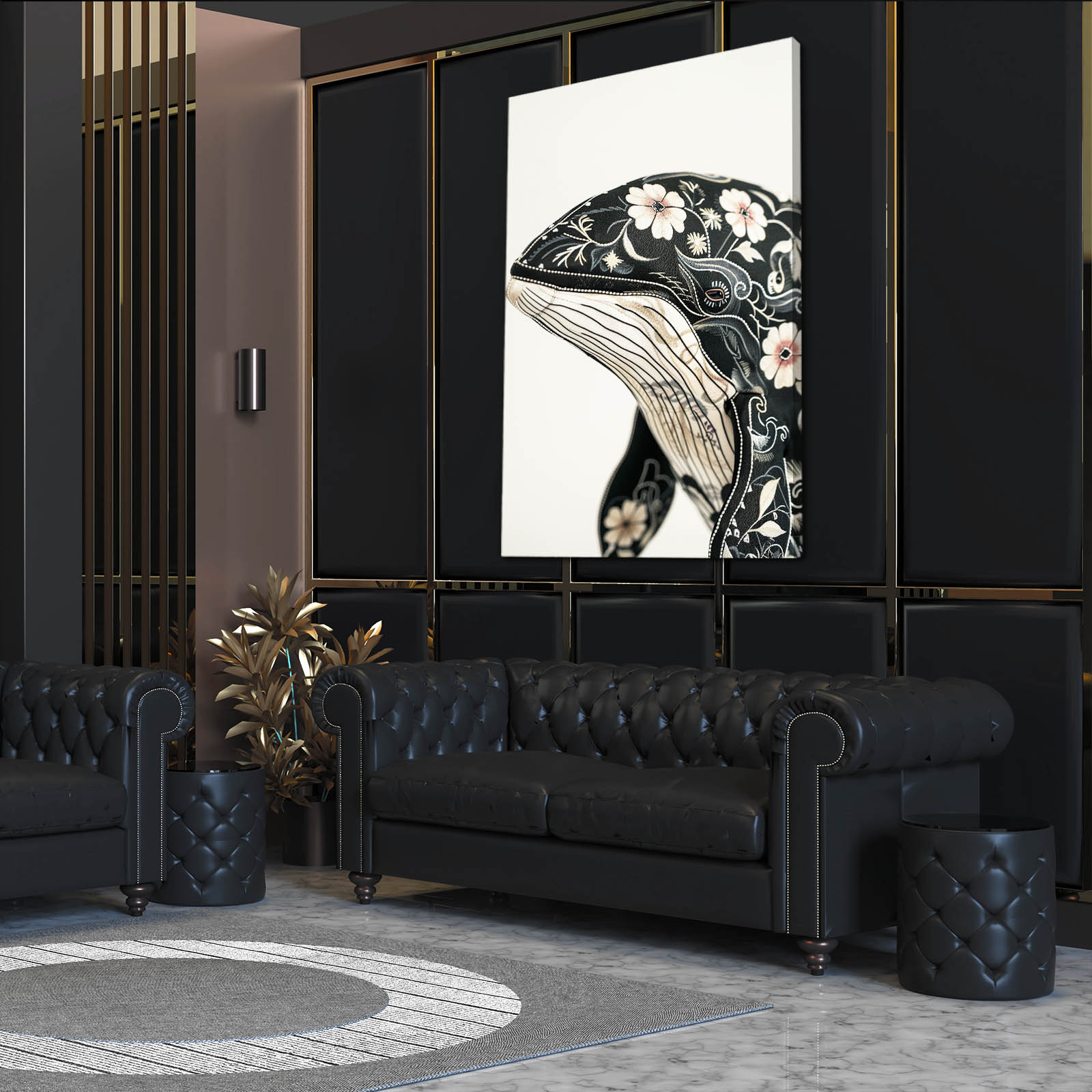 Floral Elegance Whale Art