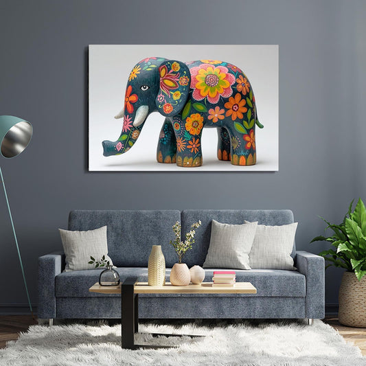 Floral Elephant Decorative Art — contemporary canvas print in white tones, view 3