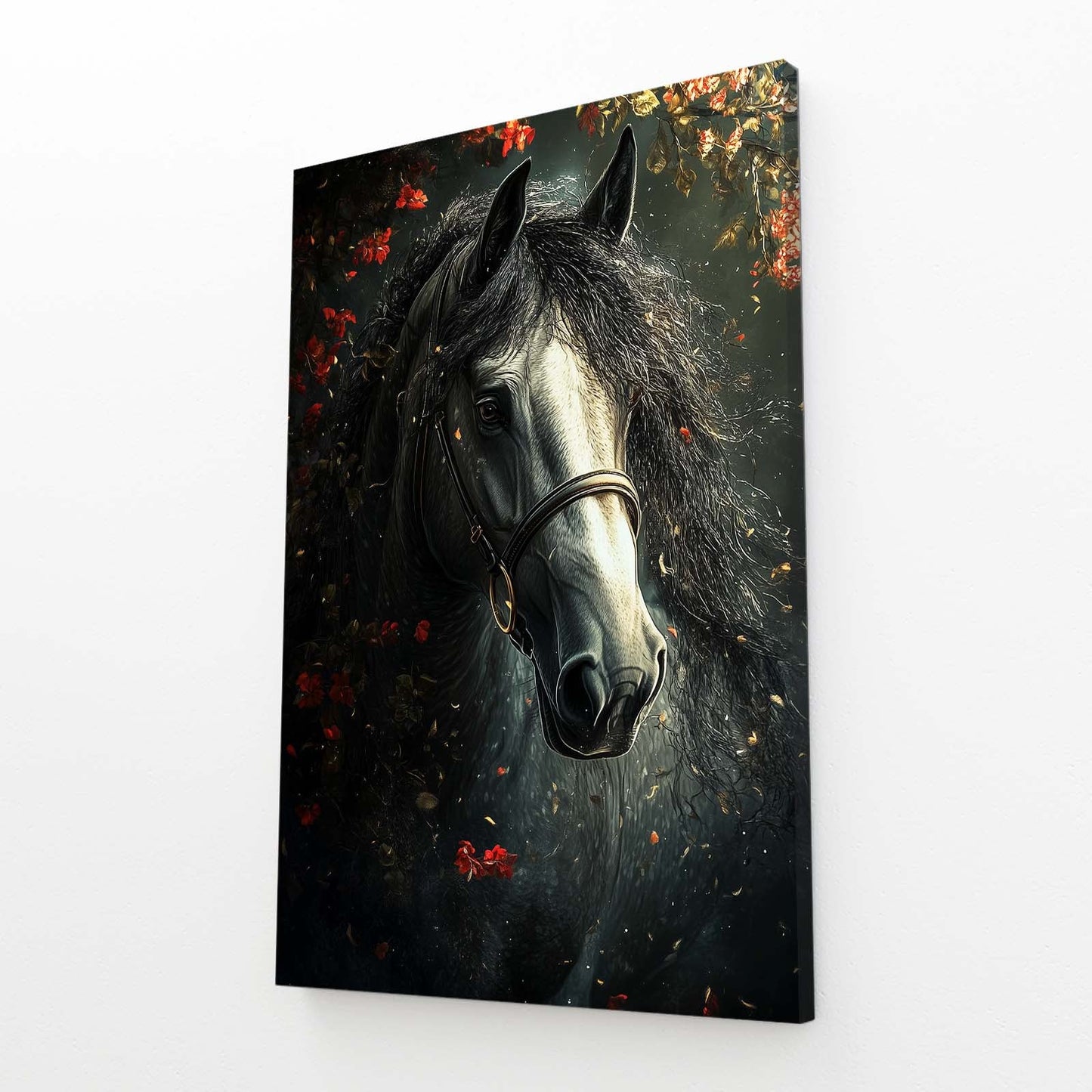 Floral Horse Wall Art – angled canvas view on white background