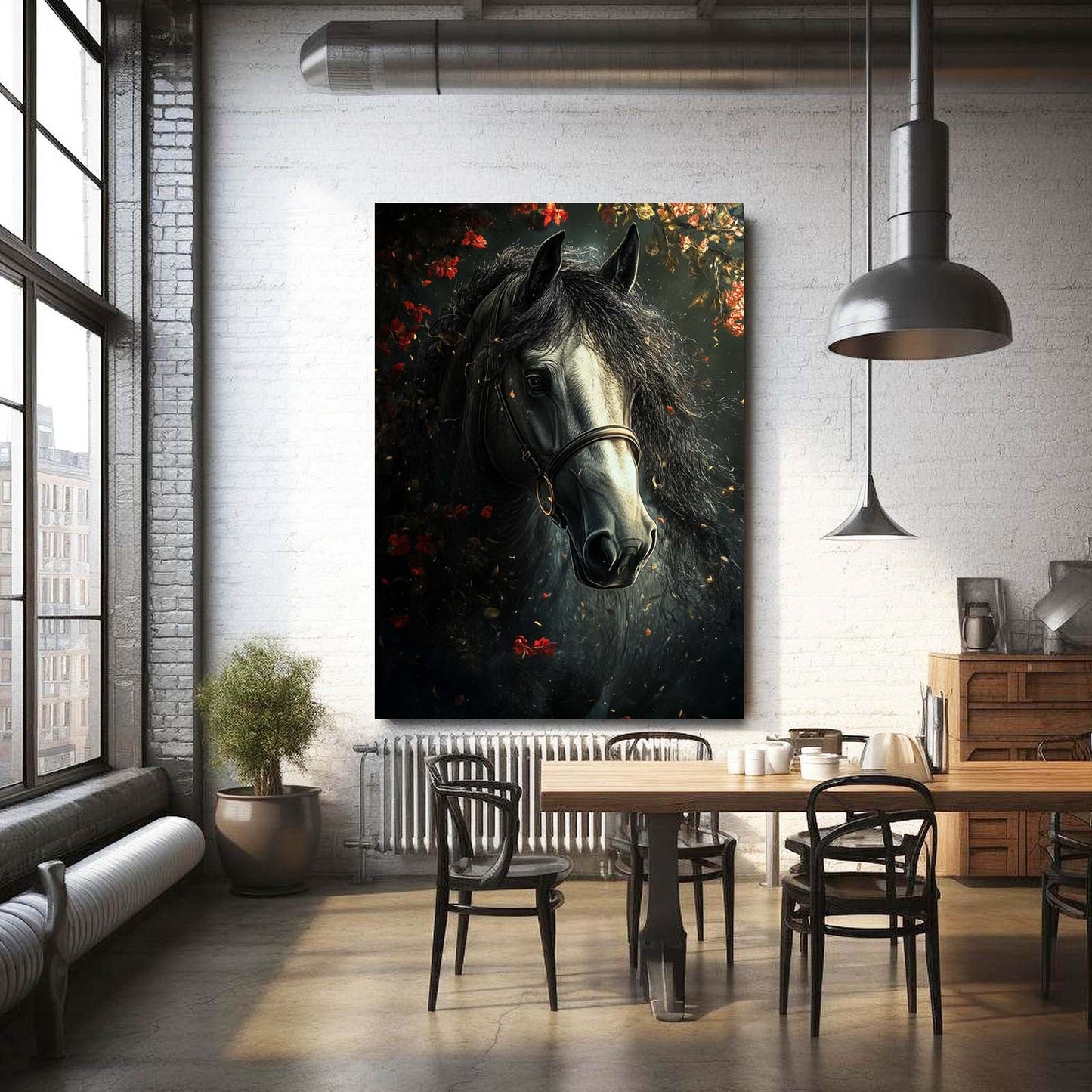 Floral Horse Wall Art – angled canvas view on white background
