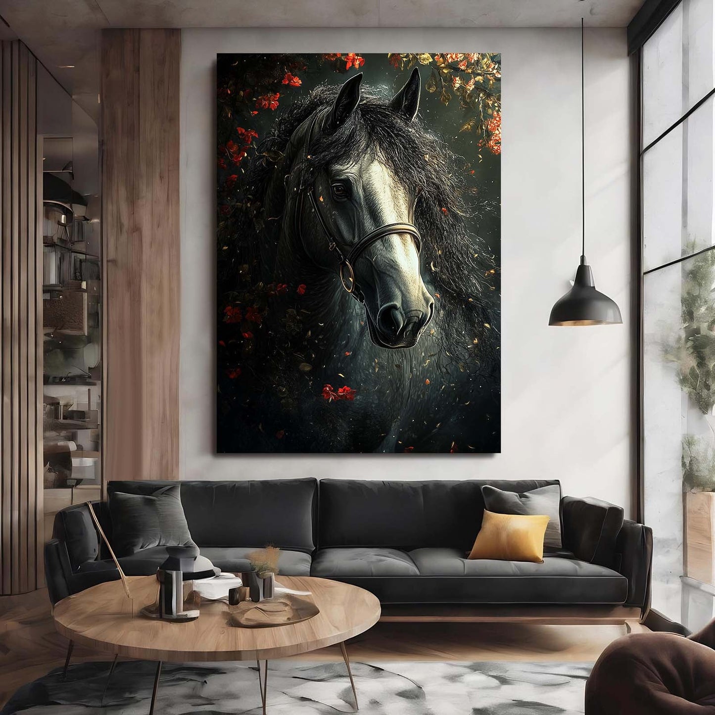 Floral Horse Wall Art – angled canvas view on white background