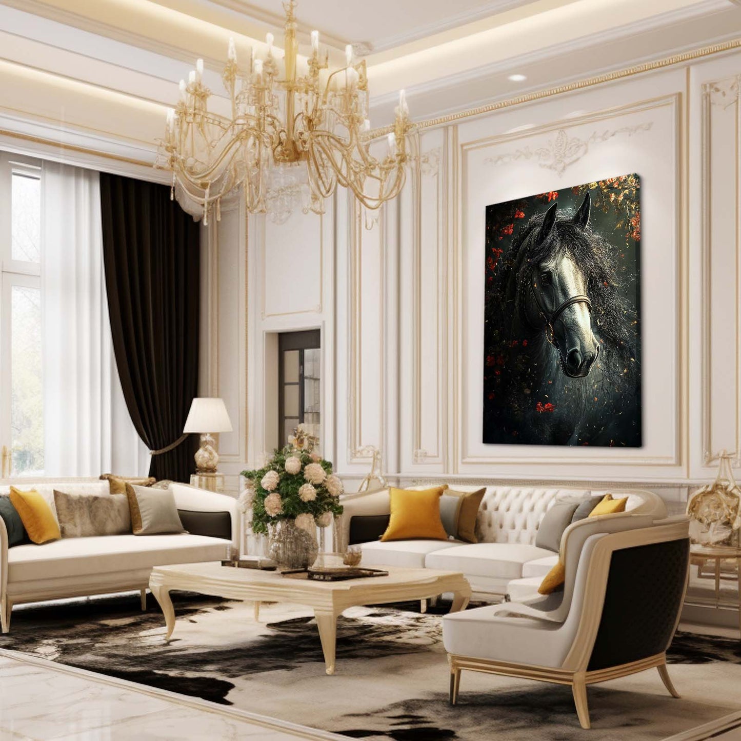 Floral Horse Wall Art – angled canvas view on white background
