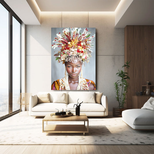 Floral Large African Wall Art — african art canvas print in white tones, view 4