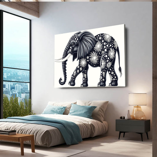 Floral Pattern Elephant Art — abstract canvas print in white tones, view 3