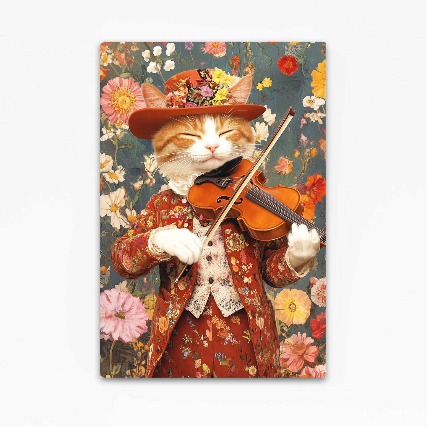 Floral Violinist Cat Wall Art