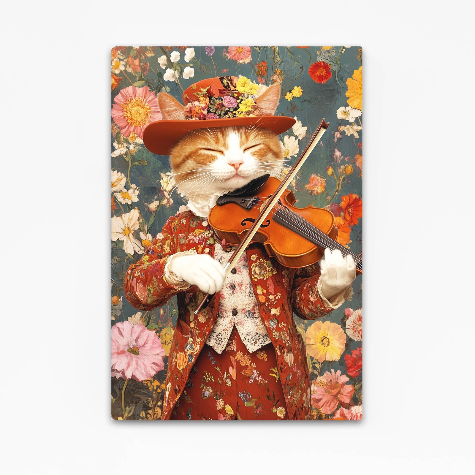 Floral Violinist Cat Wall Art