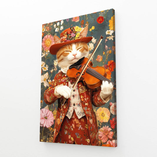 Floral Violinist Cat Wall Art
