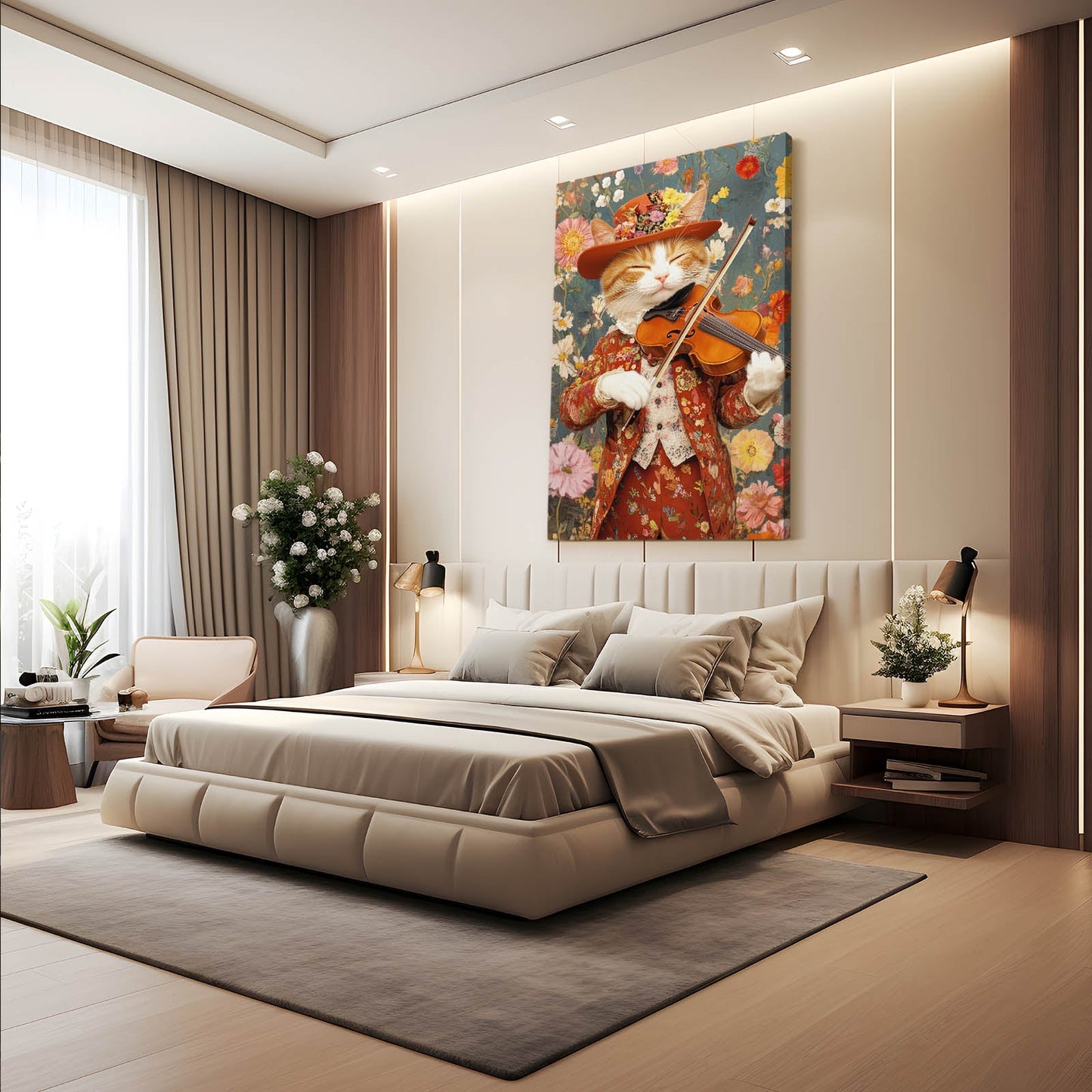 Floral Violinist Cat Wall Art