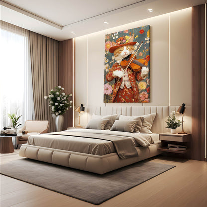 Floral Violinist Cat Wall Art