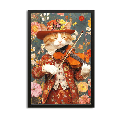 Floral Violinist Cat Wall Art