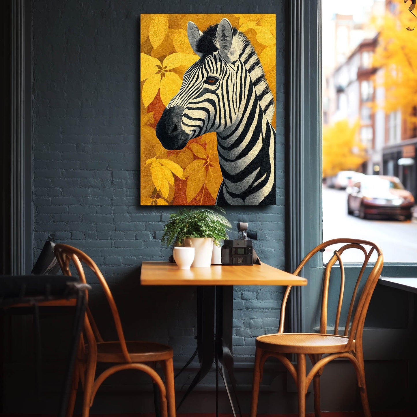 Floral Zebra Canvas – styled in a furnished interior