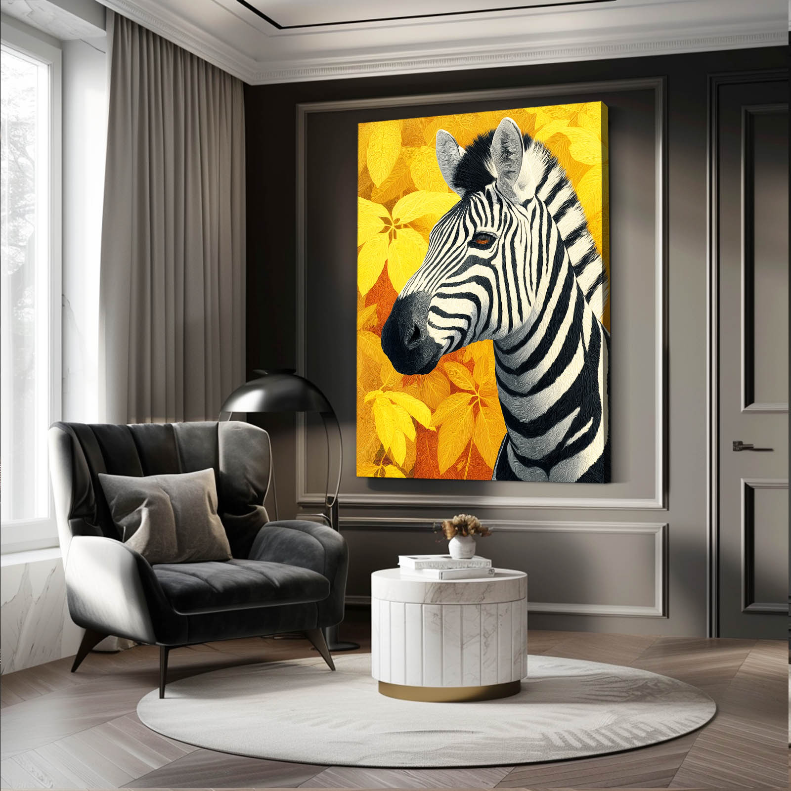 Floral Zebra Canvas – styled in a furnished interior