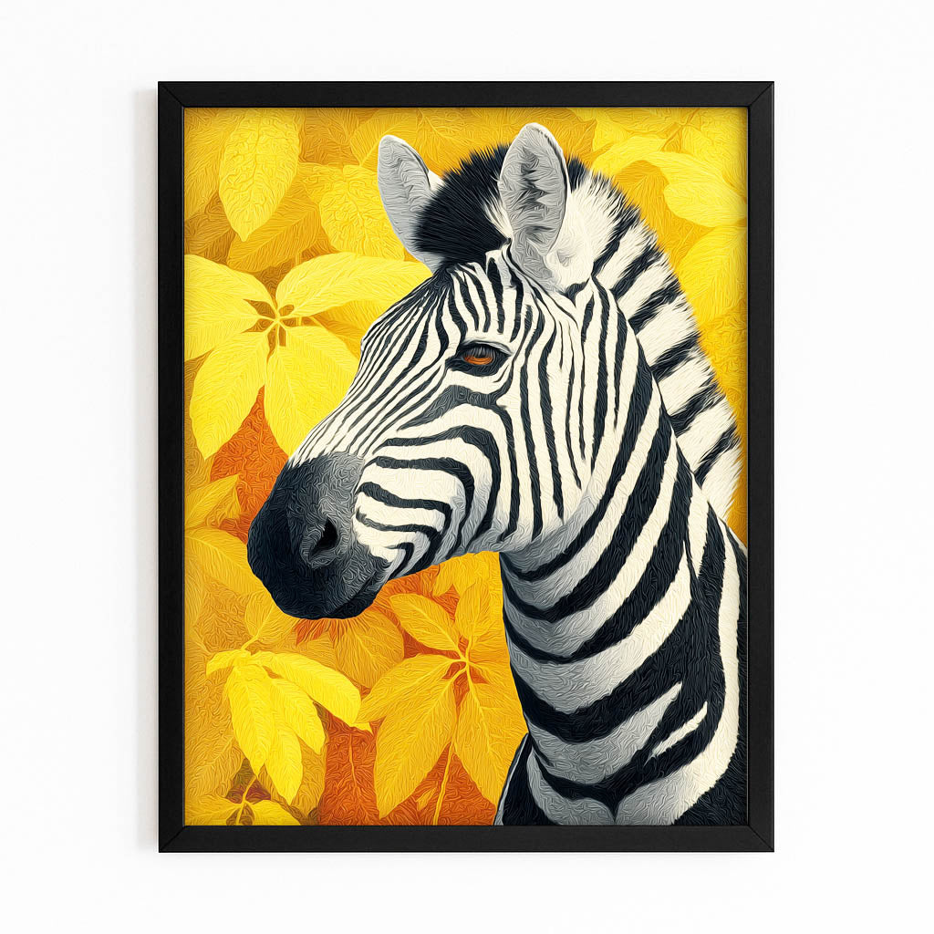 Floral Zebra Canvas – with Premium Black frame on white background