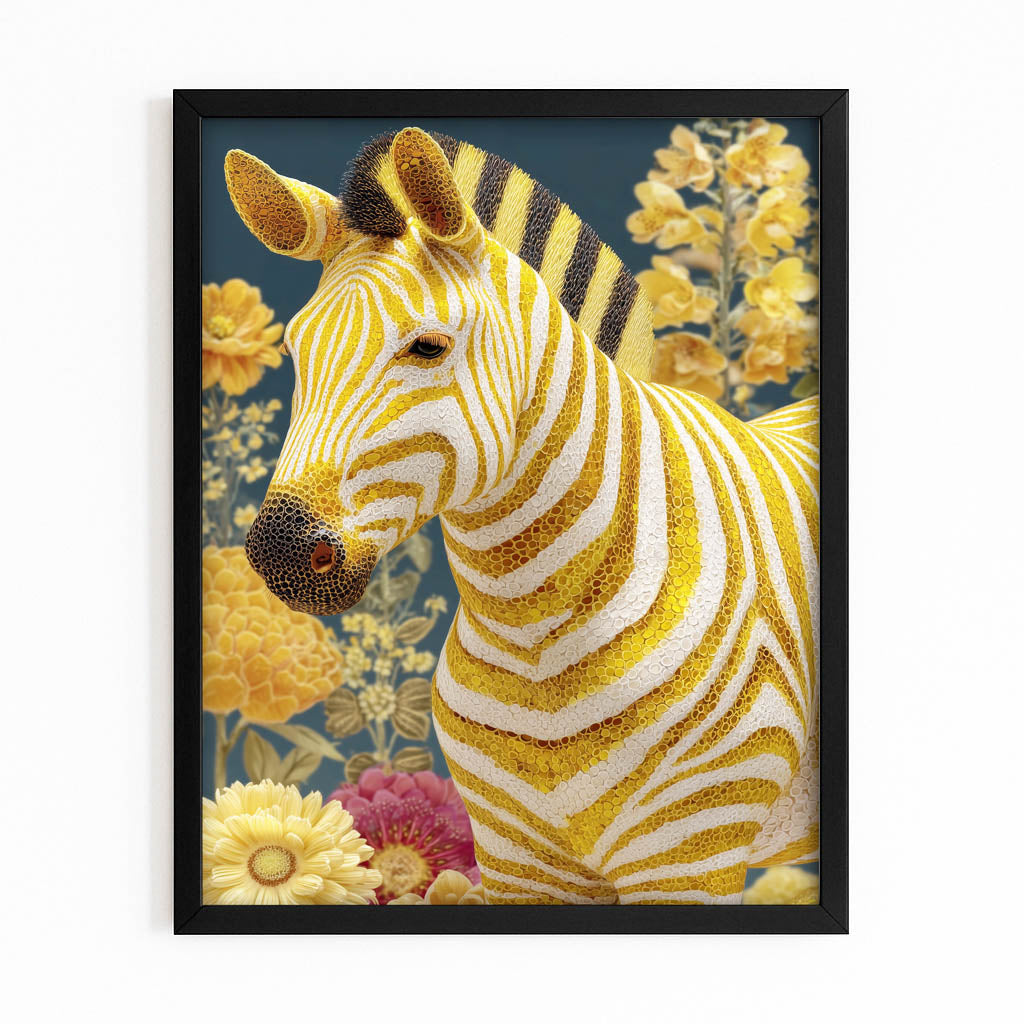 Floral Zebra Prints – with Premium Black frame on white background