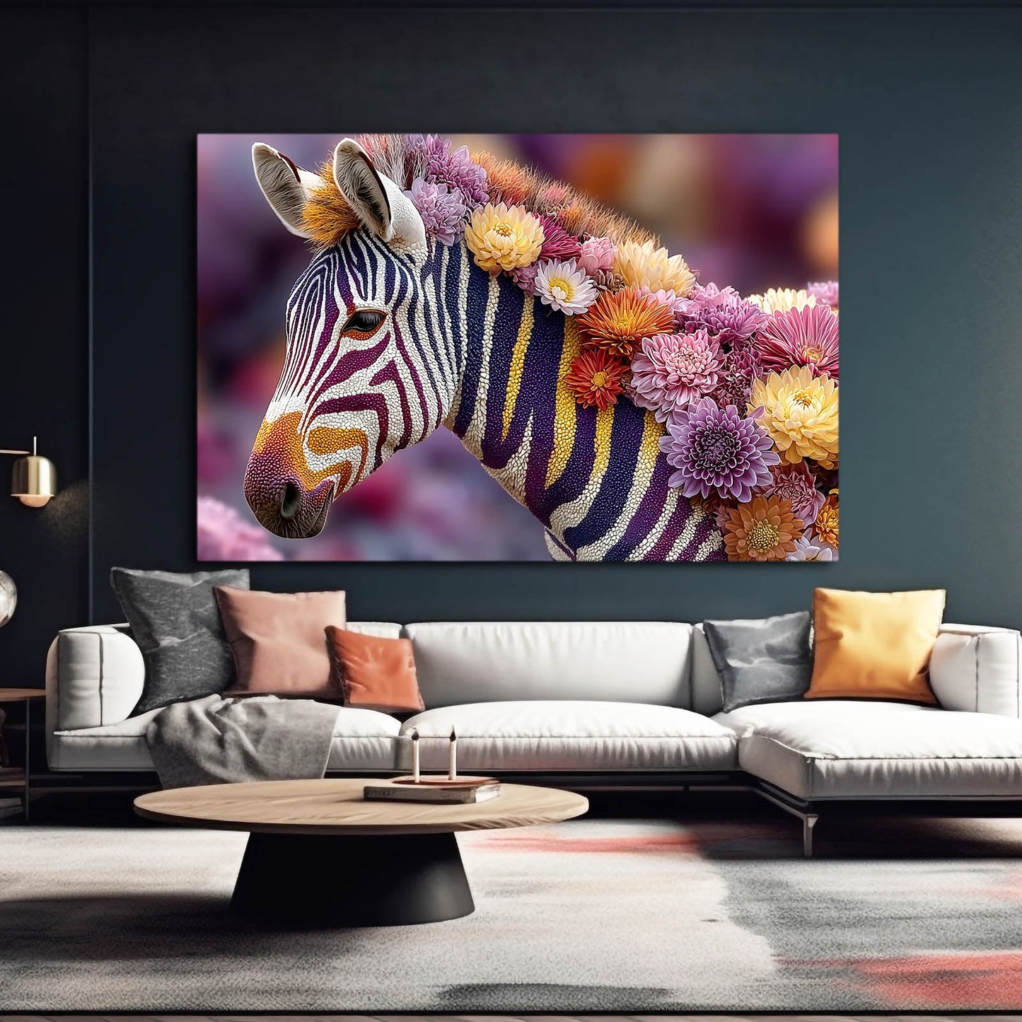 Floral Zebra Wall Art – styled in a furnished interior