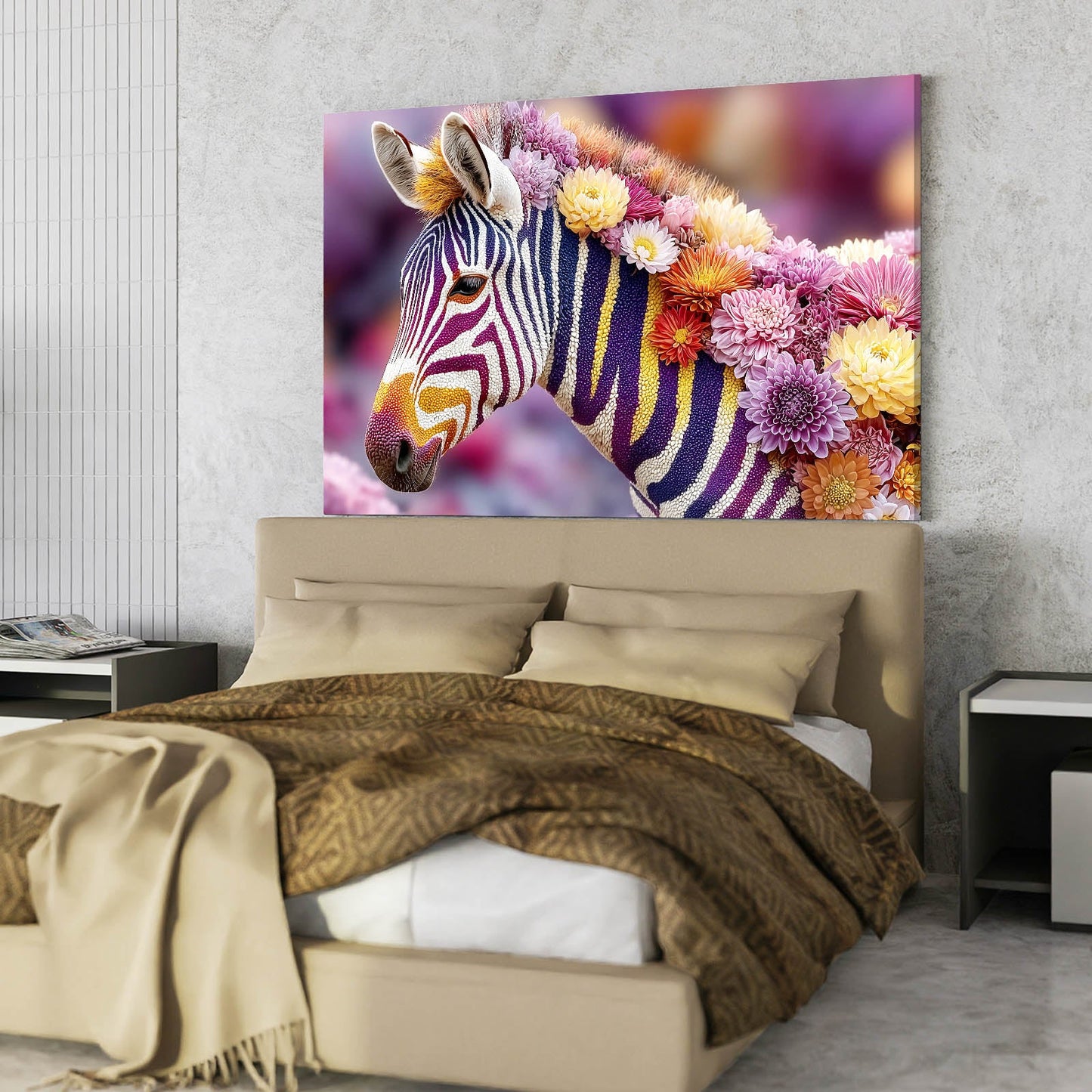 Floral Zebra Wall Art – styled in a furnished interior