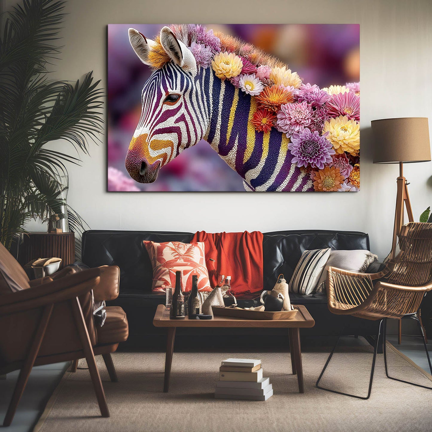 Floral Zebra Wall Art – styled in a furnished interior