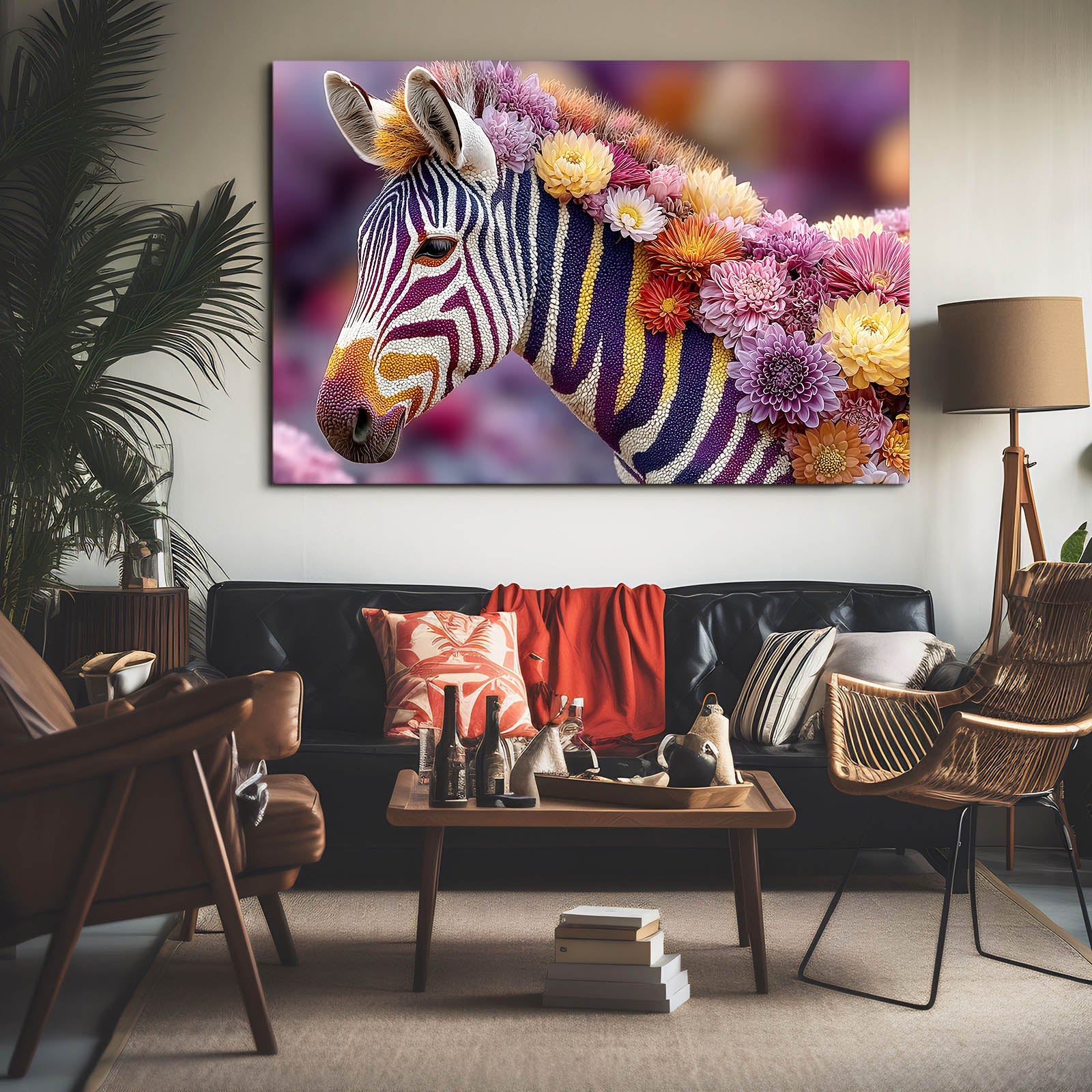 Floral Zebra Wall Art – styled in a furnished interior
