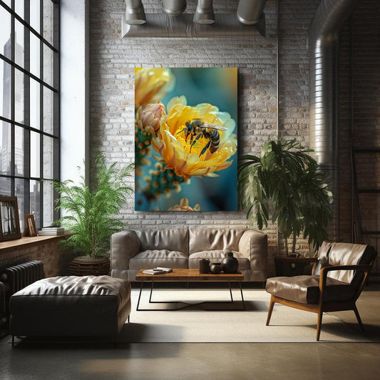 Flower Bee Art — 3d canvas print in blue tones, view 3