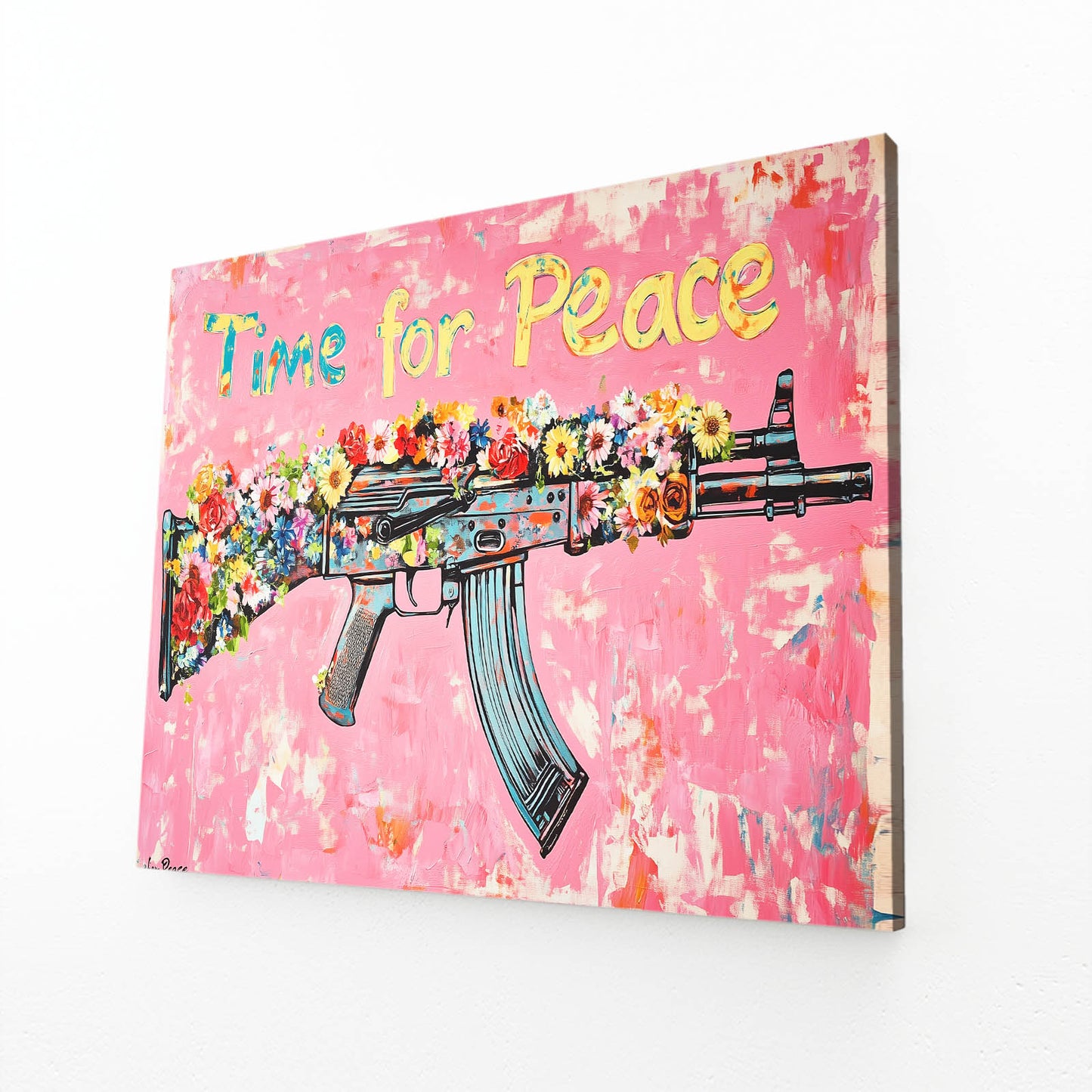 Flower Power Rifle Peace Prints – angled canvas view on white background