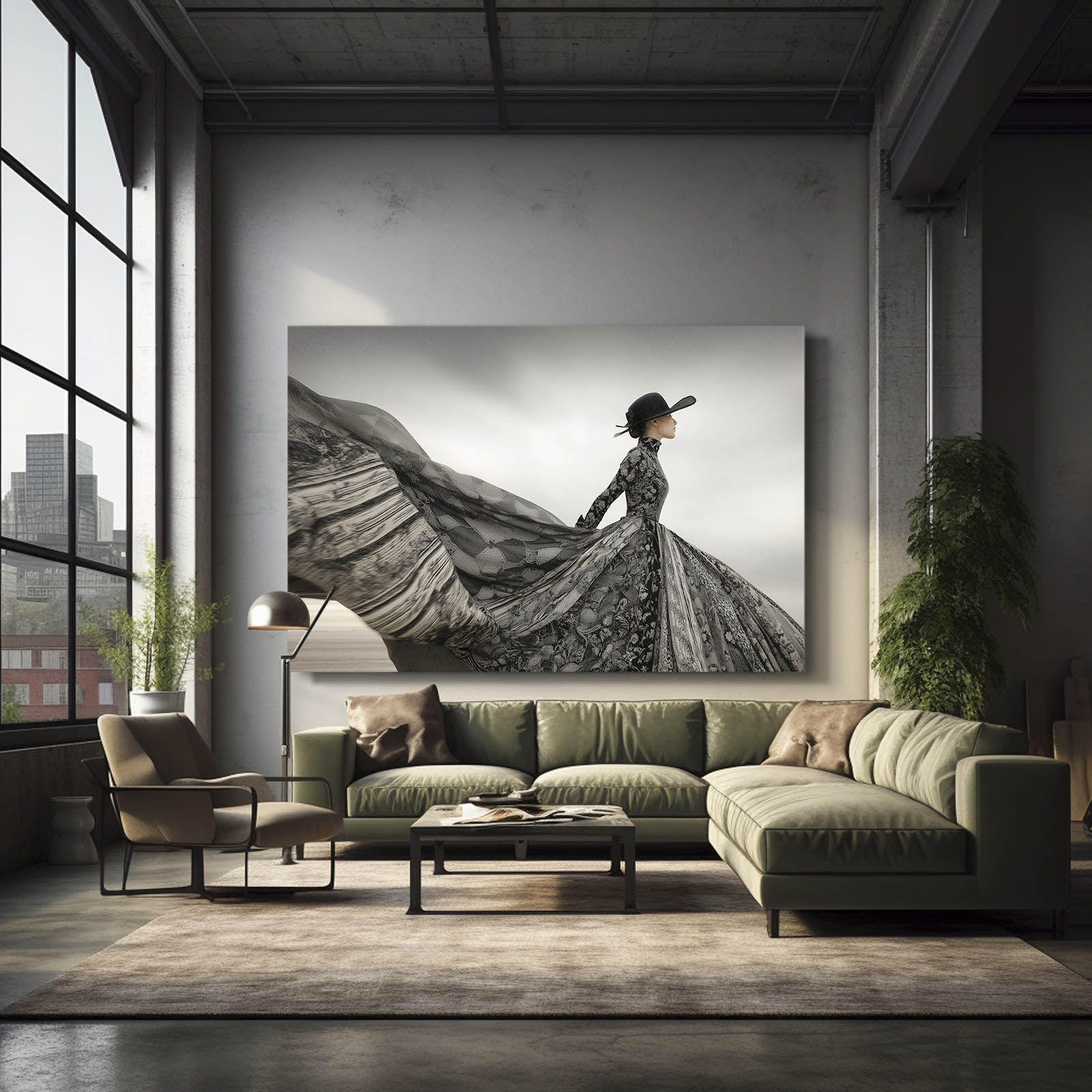 Flowing Dress Desert Photography Canvas – styled in a furnished interior