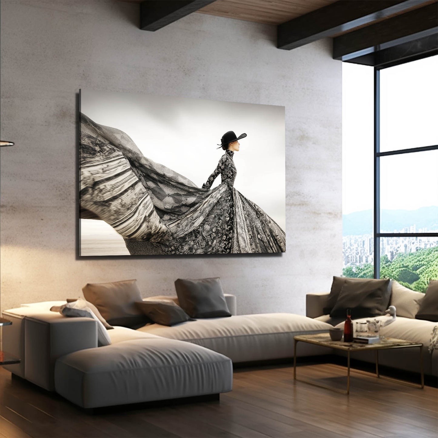 Flowing Dress Desert Photography Canvas – styled in a furnished interior