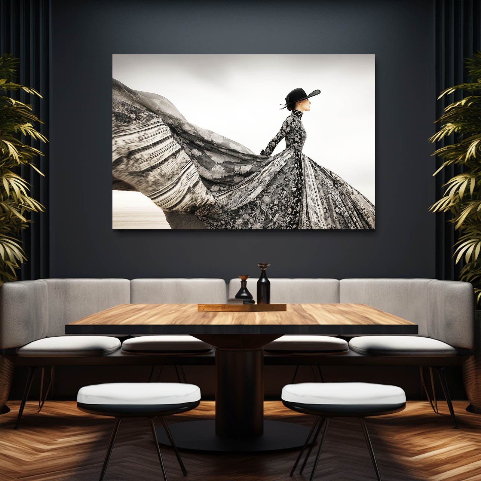 Flowing Dress Desert Photography Canvas – styled in a furnished interior