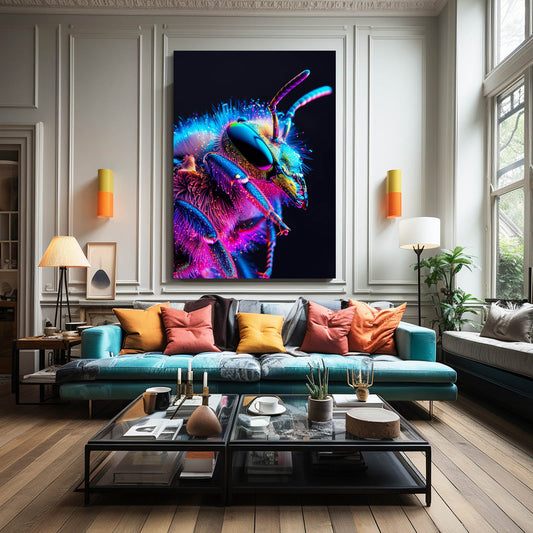 Fluorescent Bee Art — 3d canvas print in blue tones, view 3