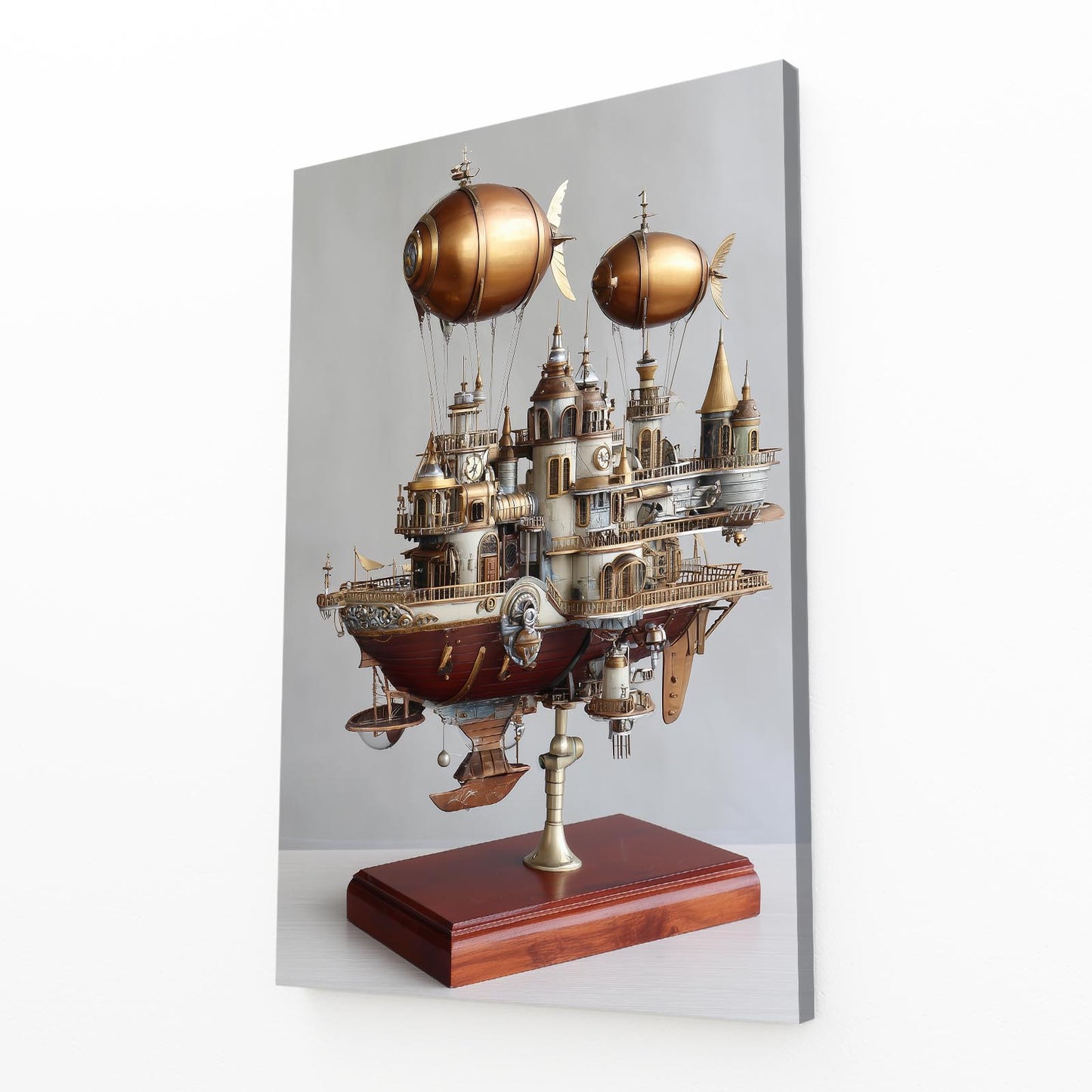 Flying Airship City Steampunk Canvas – angled canvas view on white background