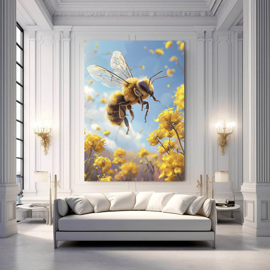 Flying Bee Art — 3d canvas print in orange tones, view 3