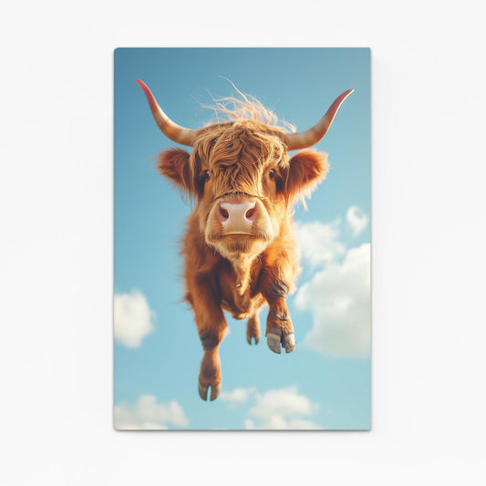 Flying Cool Cow Canvas Art – angled canvas view on white background
