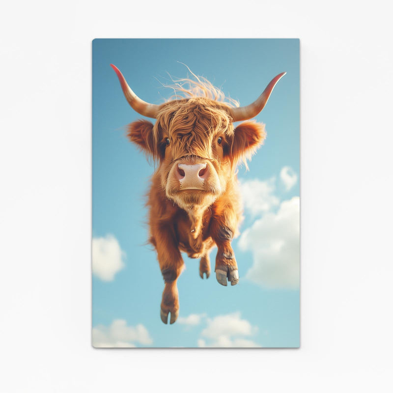 Flying Cool Cow Canvas Art – angled canvas view on white background