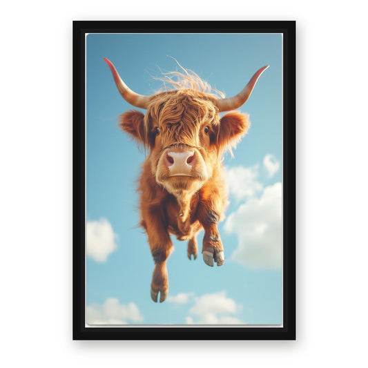 Flying Cool Cow Canvas Art – with Premium Black wood frame
