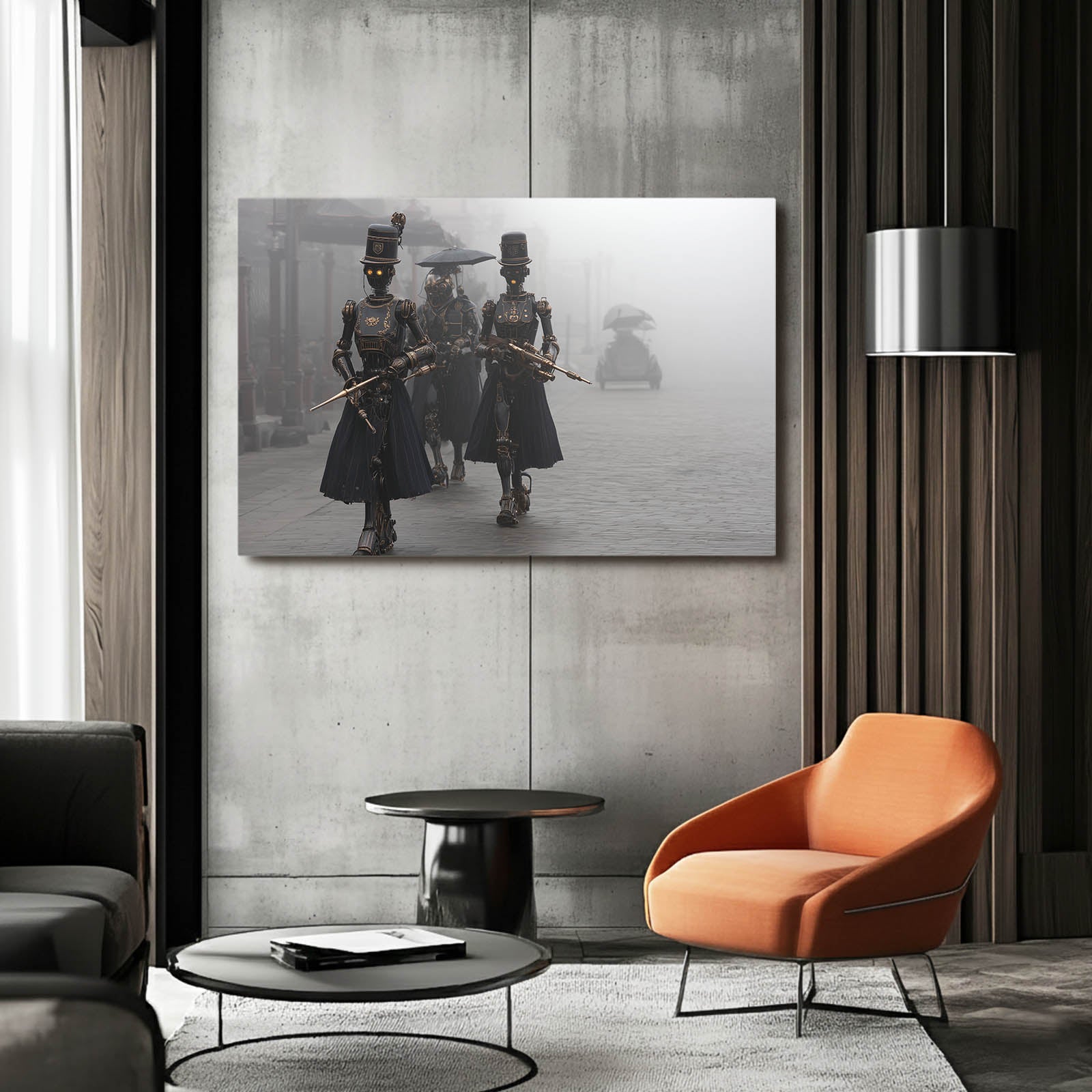 Foggy Blade Wanderers Steampunk Wall Decor – styled in a furnished interior