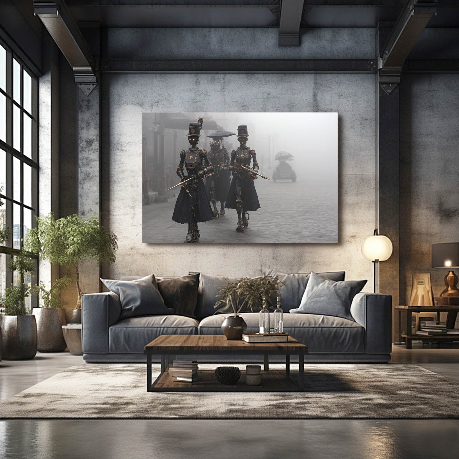 Foggy Blade Wanderers Steampunk Wall Decor – styled in a furnished interior