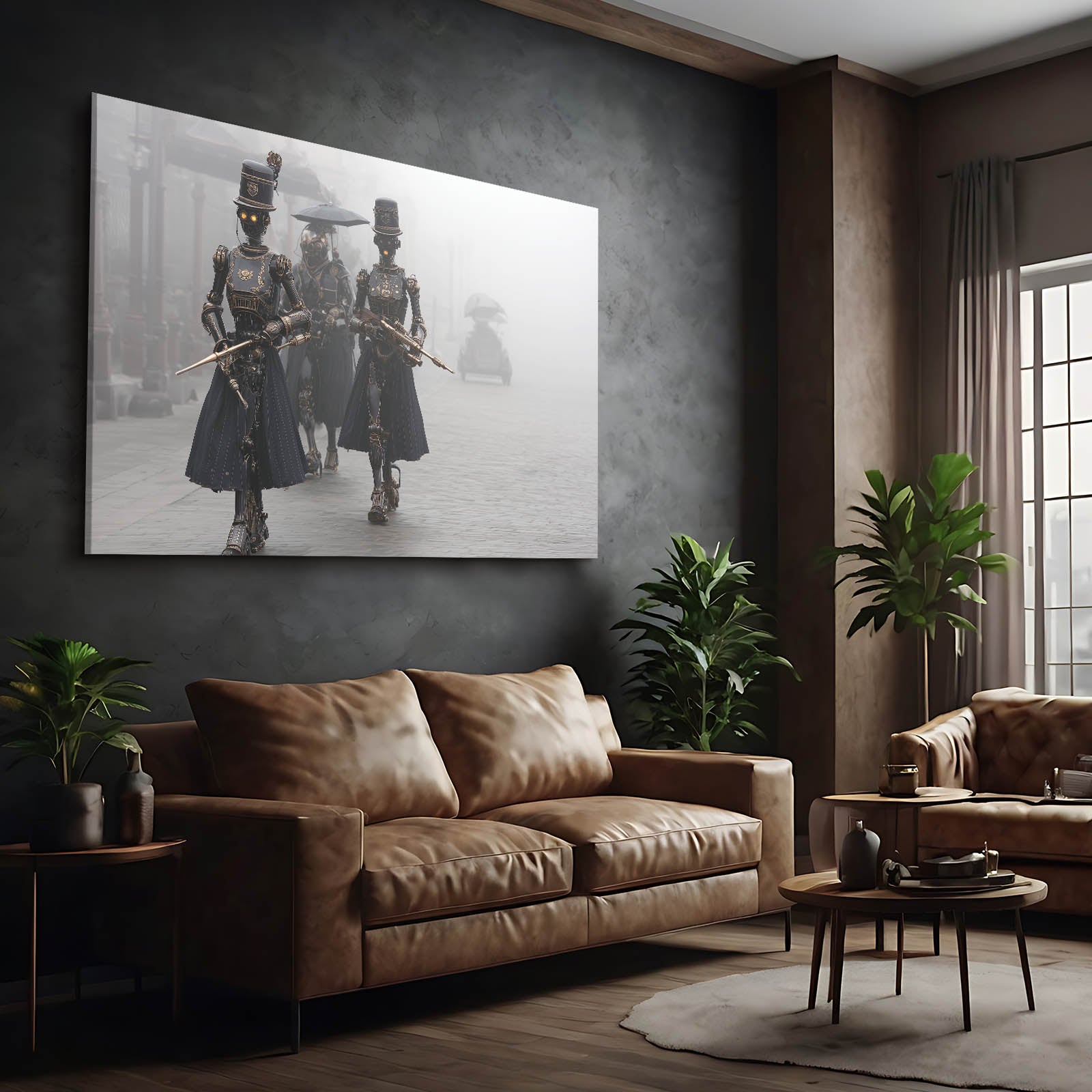 Foggy Blade Wanderers Steampunk Wall Decor – styled in a furnished interior