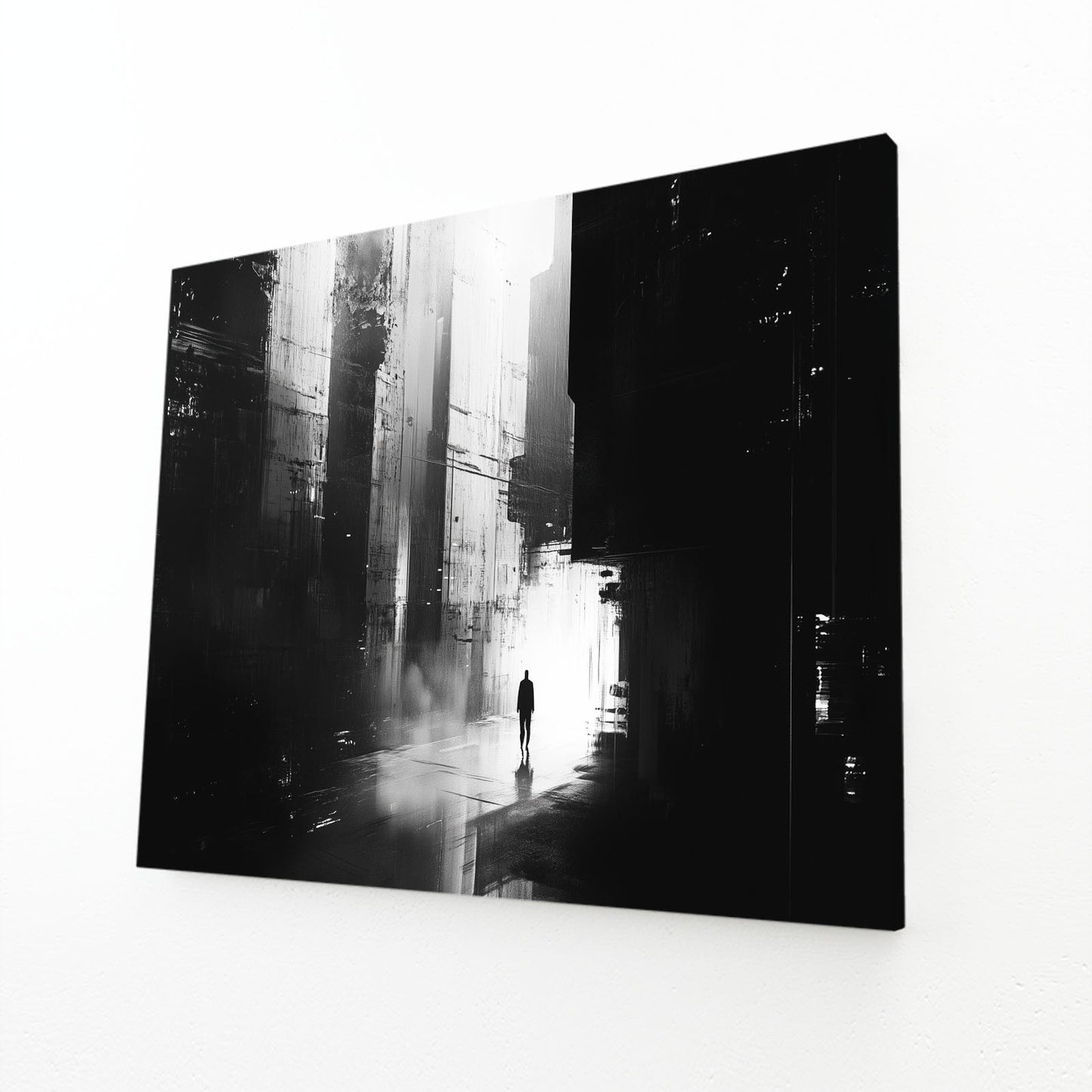 Foggy City Solitude Abstract Canvas Art – canvas print on white background