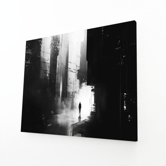 Foggy City Solitude Abstract Canvas Art – canvas print on white background