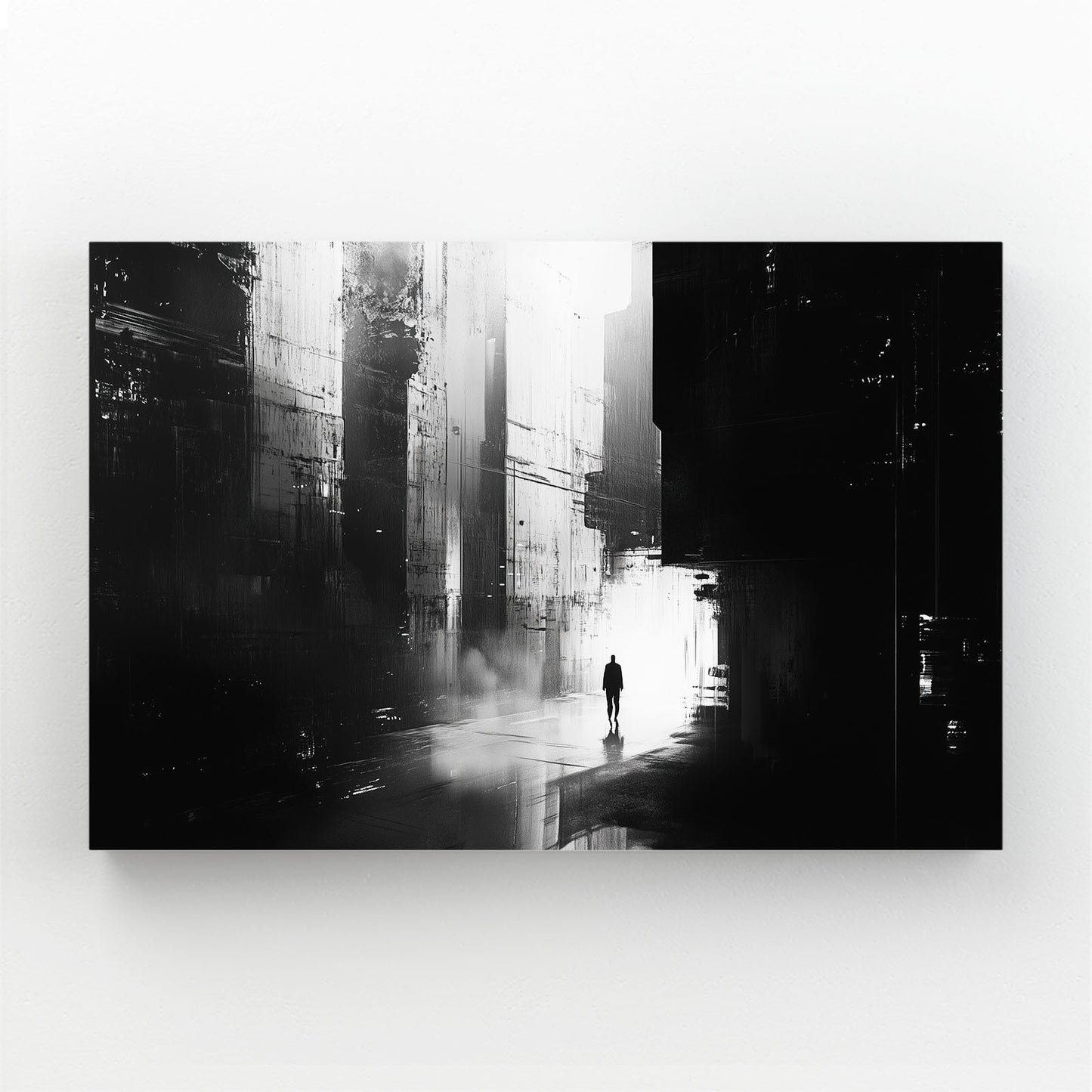 Foggy City Solitude Abstract Canvas Art – angled canvas view on white background